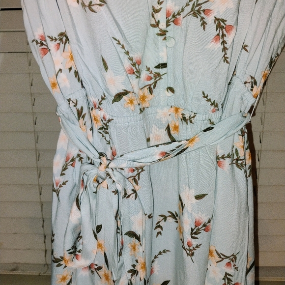 Women's AVA and VIV Baby Blue/Green Floral Print Sleeveless Summer Midi Dress 2X - Picture 9 of 15